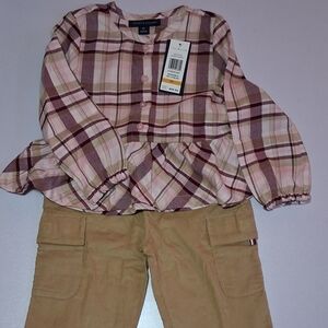 Tommy Hilfiger 2-Piece Plaid Tunic Top & Pants with pockets 3T
